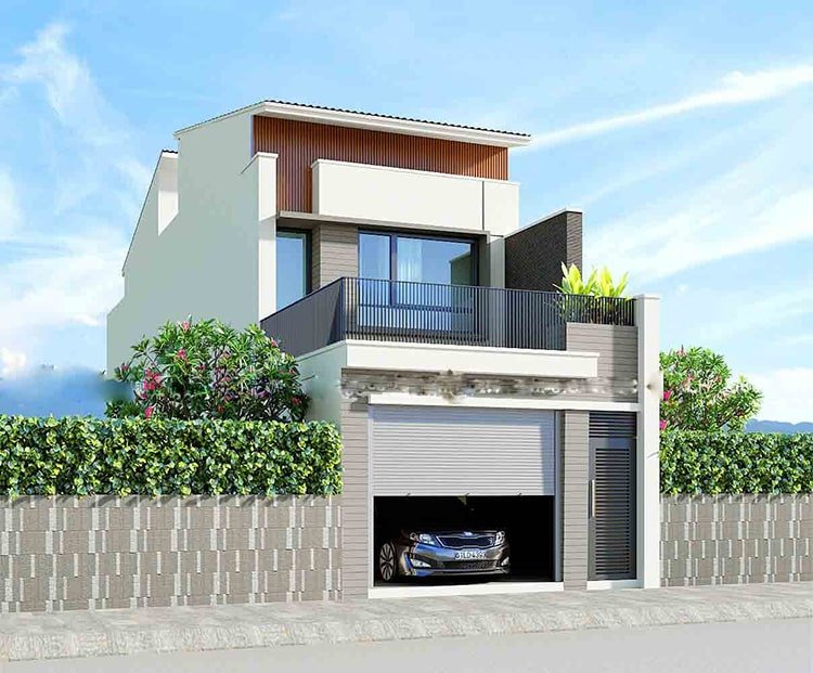 Thiết kế nhà ống 2 tầng mặt tiền 5m có gara
