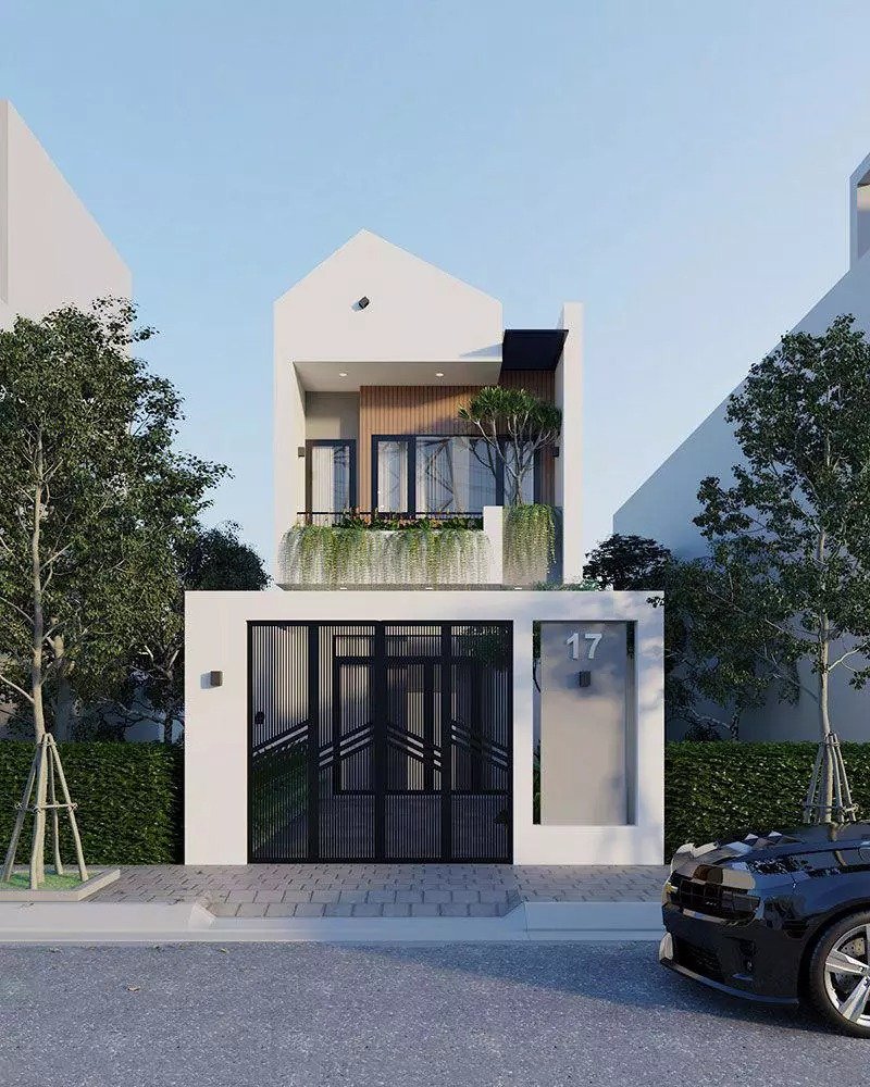 Mẫu nhà 2 tầng có giếng trời mặt tiền 5m