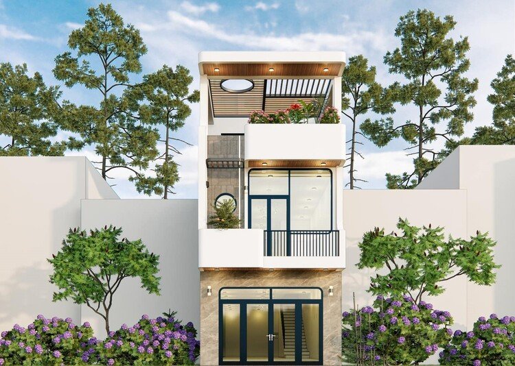 Mẫu nhà ống 3 tầng mái bằng đẹp, tiết kiệm chi phí