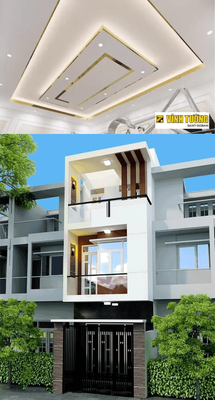 Mẫu nhà ống 3 tầng đẹp với hệ trần thạch cao ấn tượng