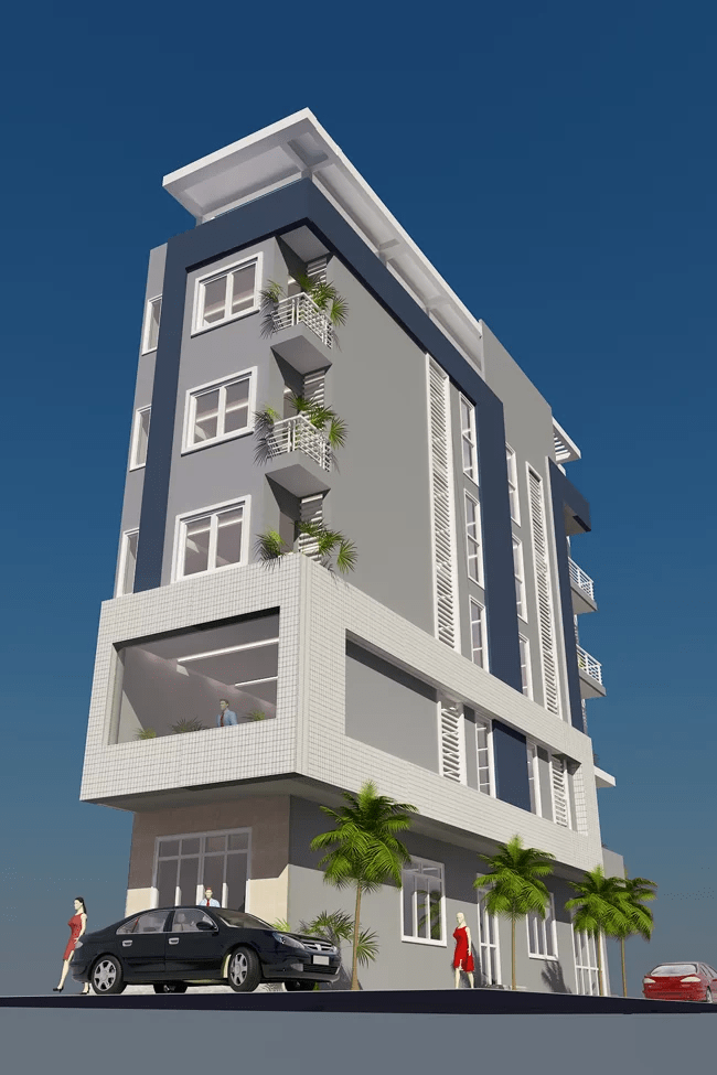 Mẫu nhà ống 5 tầng 5x20m có hệ thống cửa sổ lớn