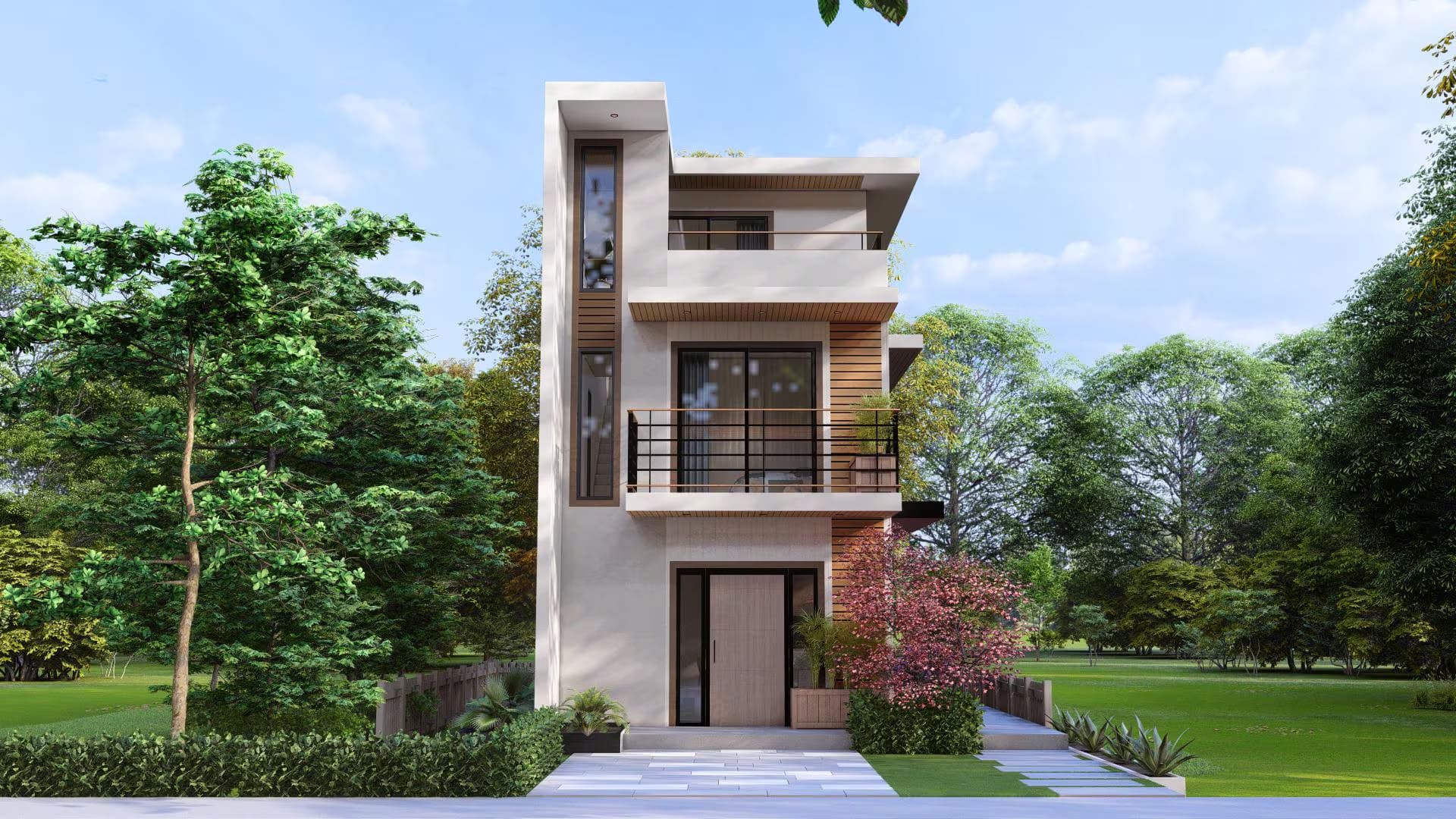 mẫu nhà ống đẹp 3 tầng 4m mái hiện đại