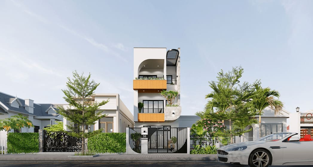 mẫu nhà ống đẹp 3 tầng 4m có ban công đẹp