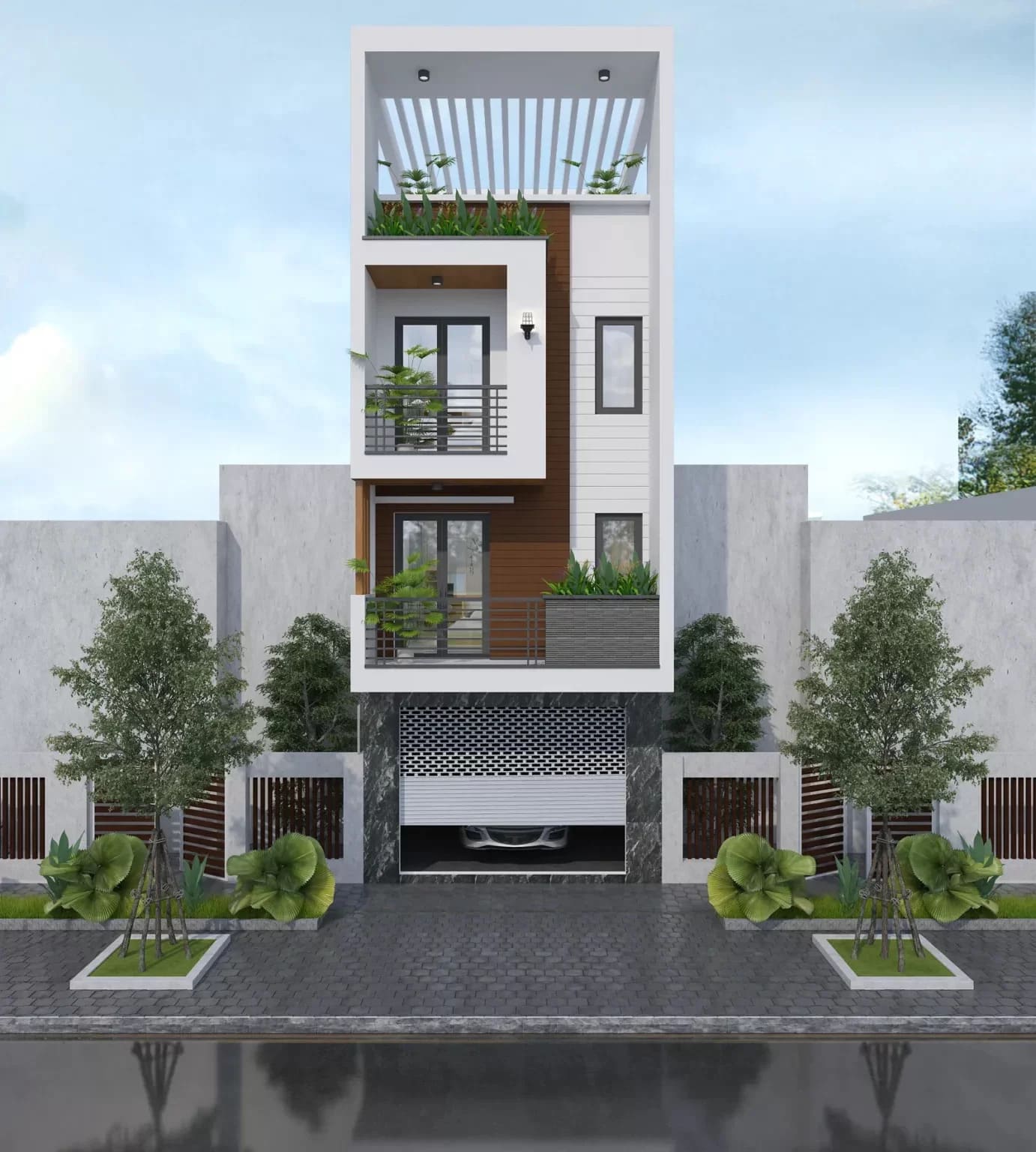 mẫu nhà ống đẹp 3 tầng 4m hiện đại 