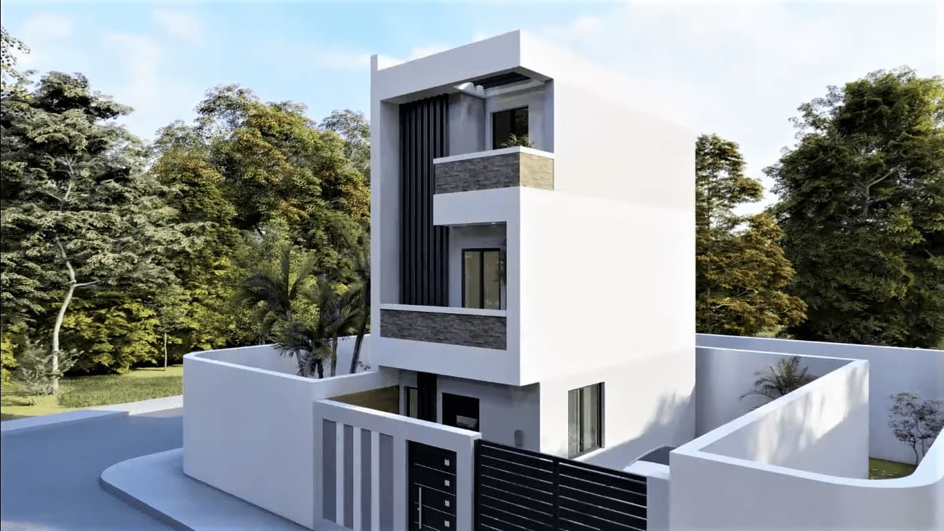 mẫu nhà ống đẹp 3 tầng 4m mái bằng