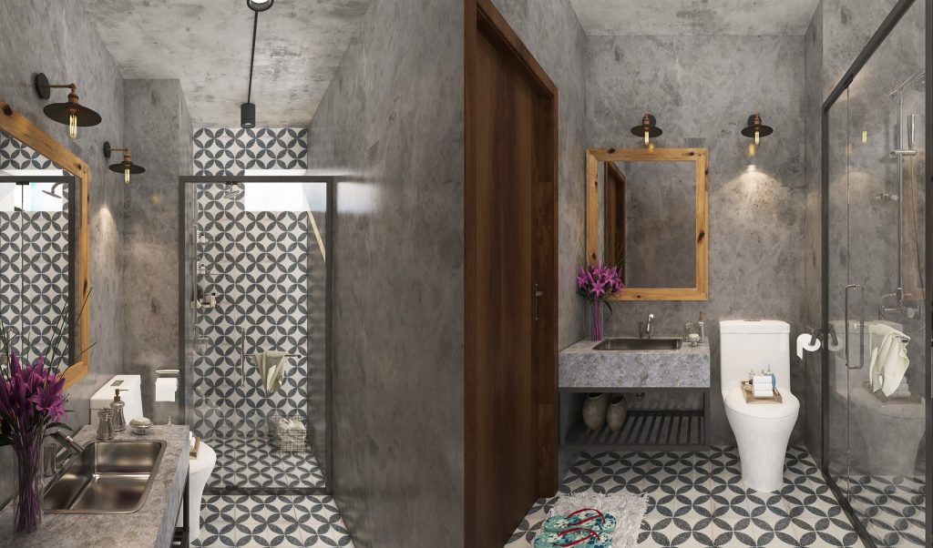 Mẫu nhà vệ sinh nhỏ đẹp có vách ngăn kính