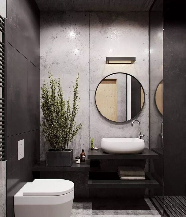 Mẫu nhà vệ sinh nhỏ đẹp tông tối kết hợp cây xanh
