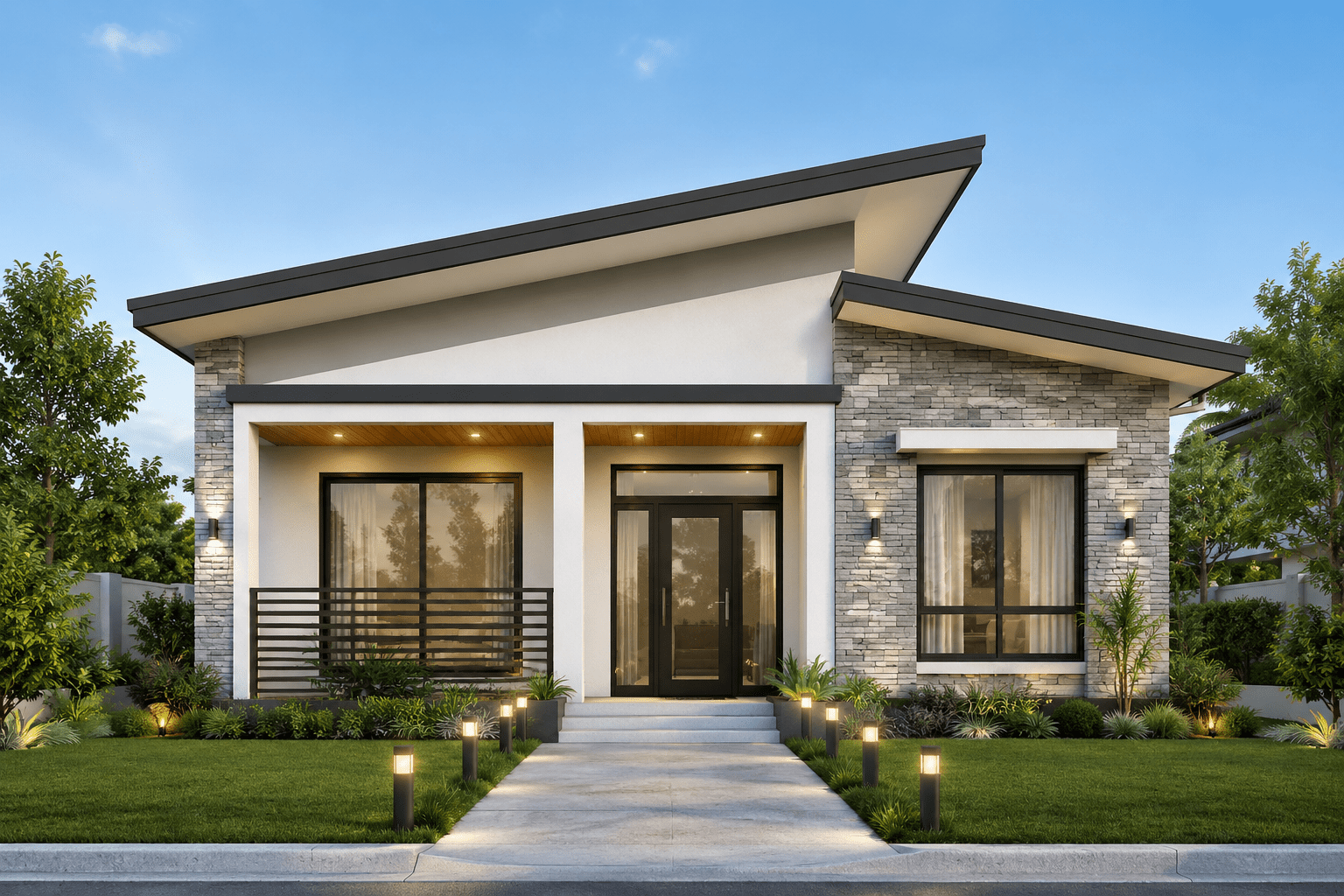 Mẫu nhà vườn cấp 4 mái lệch đẹp, thông thoáng