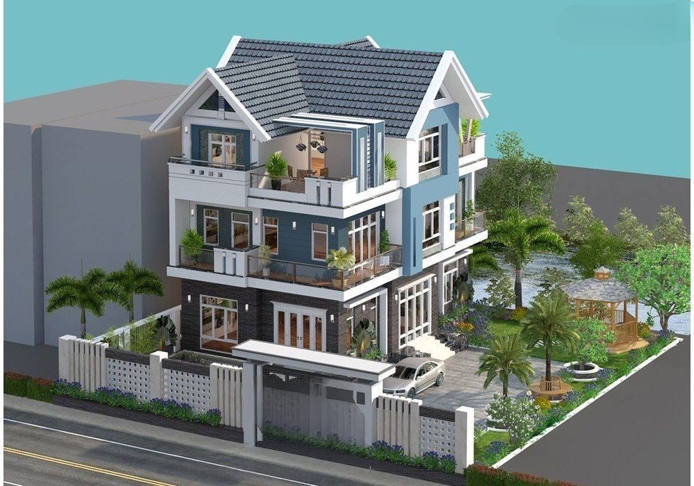 Mẫu nhà vườn đẹp mái Thái 3 tầng hợp xu hướng ở vùng nông thôn