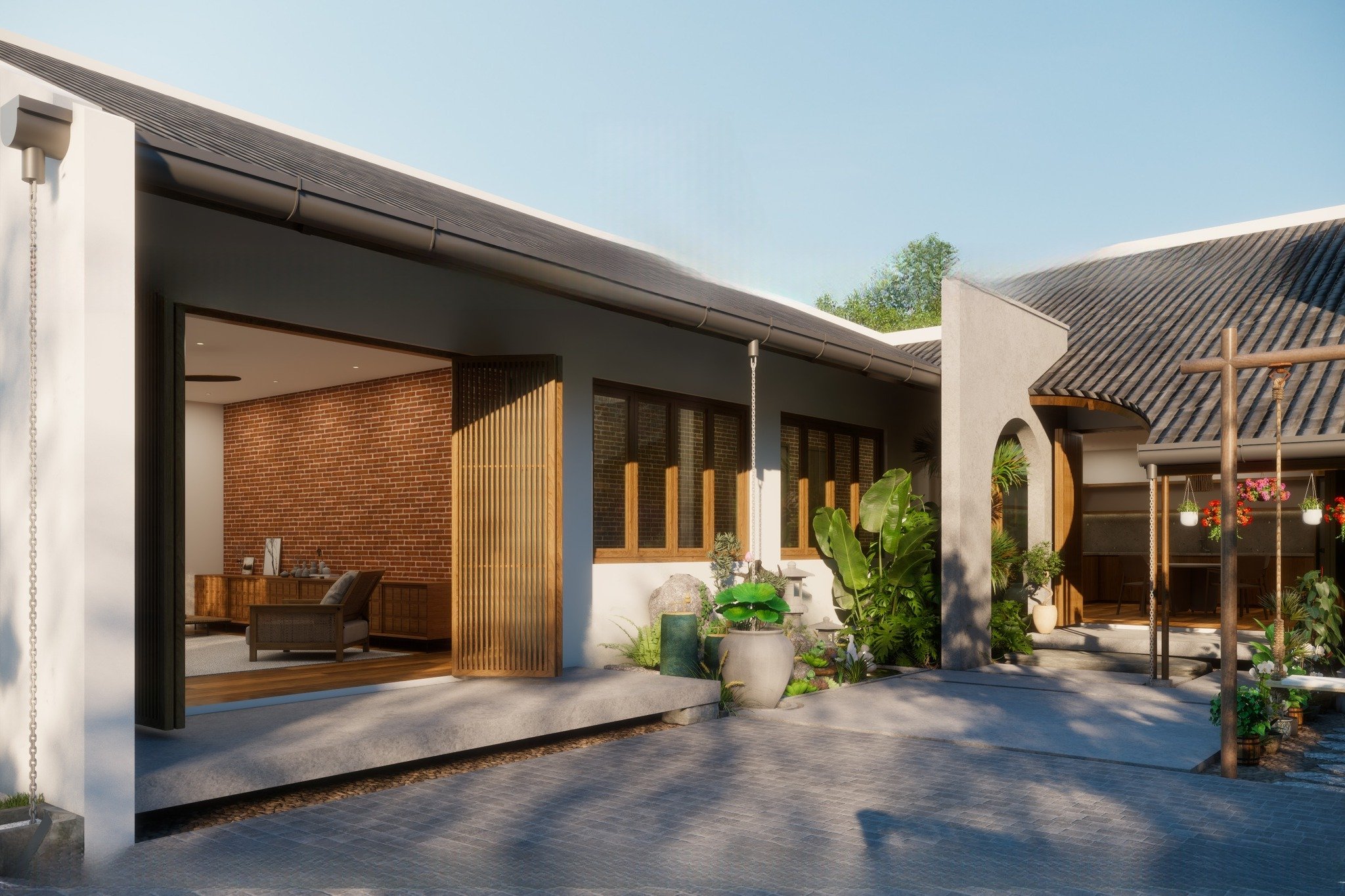 Mẫu nhà vườn mái xéo độc đáo, thu hút