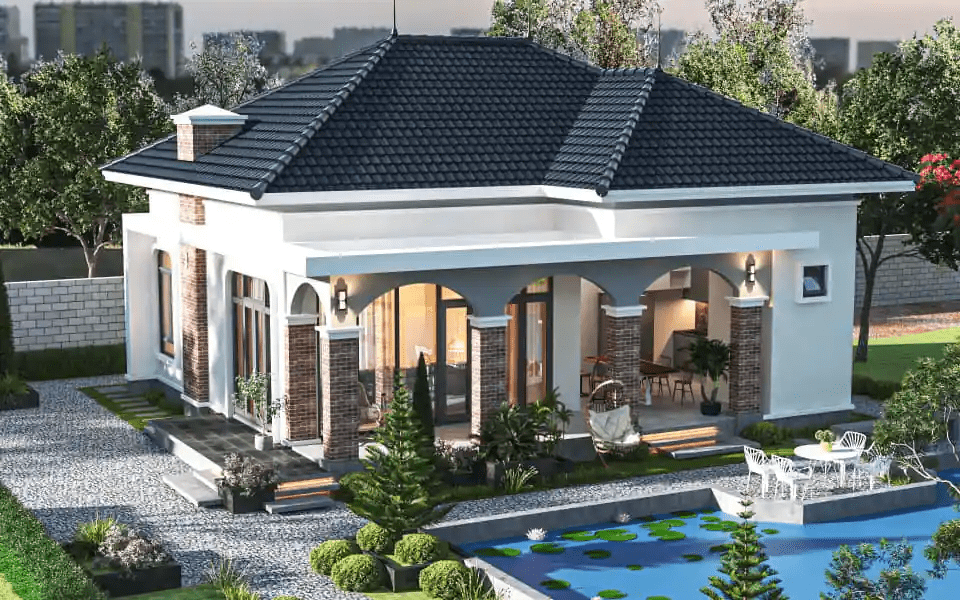 Mẫu nhà vườn đẹp mái Nhật 1 tầng xu hướng hiện nay