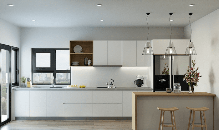 Thiết kế phòng bếp đẹp với quầy bar mini