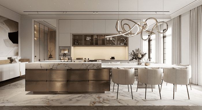 Bố trí không gian khoa học cho phòng bếp đẹp, sang trọng