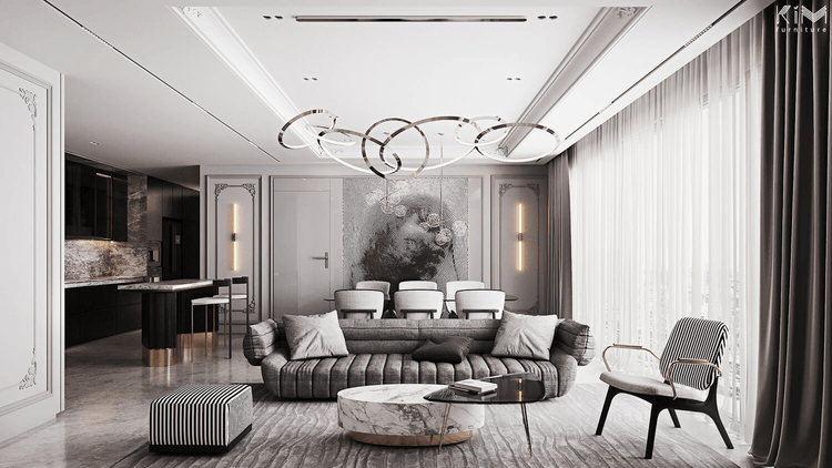 Mẫu phòng khách chung cư đẹp, sang trọng, luxury