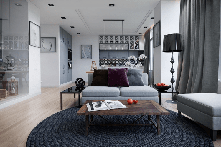 Mẫu phòng khách chung cư đẹp với thiết kế trần phẳng hiện đại