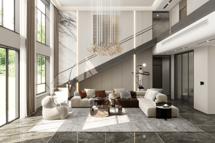 Mẫu phòng khách đẹp, đẳng cấp cho nhà biệt thự với khoảng thông tầng ấn tượng