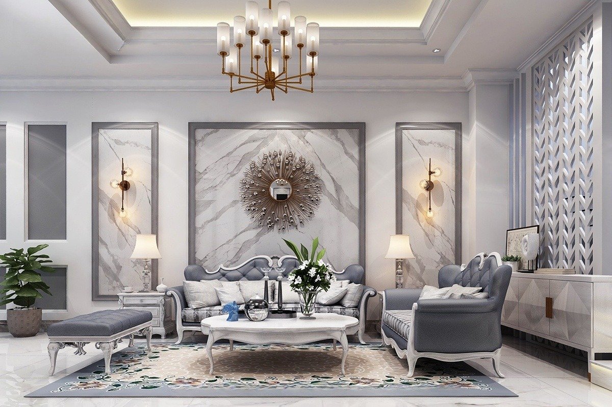 Mẫu phòng khách phong cách cổ điển sang trọng luxury châu Âu