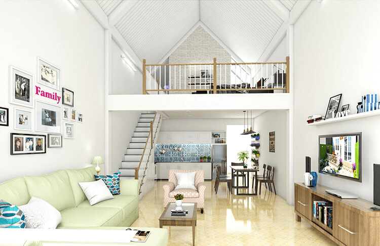 Mẫu phòng khách đẹp, hiện đại nhà gác lửng