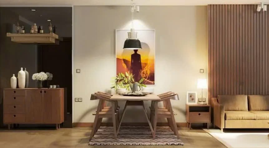 Mẫu phòng khách kết hợp phòng thờ dạng treo nhà giúp tối ưu diện tích