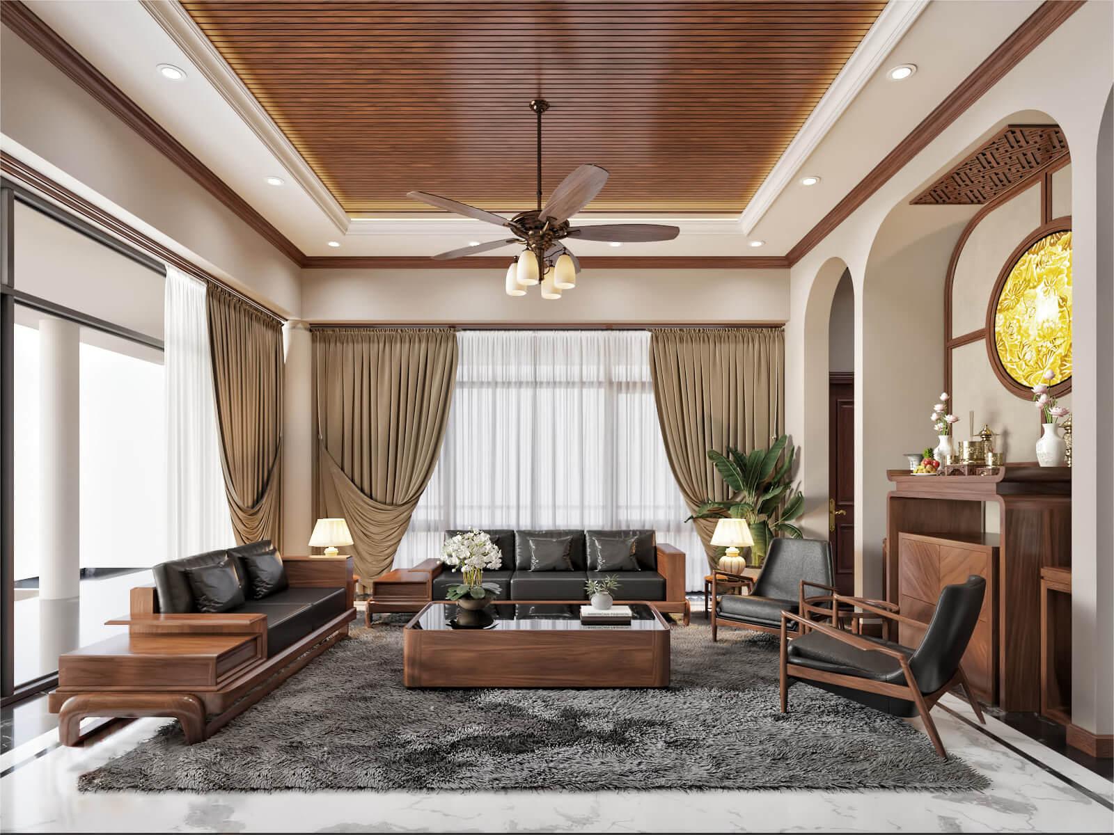 Kiểu nội thất phòng khách nhà cấp 4 có bàn thờ