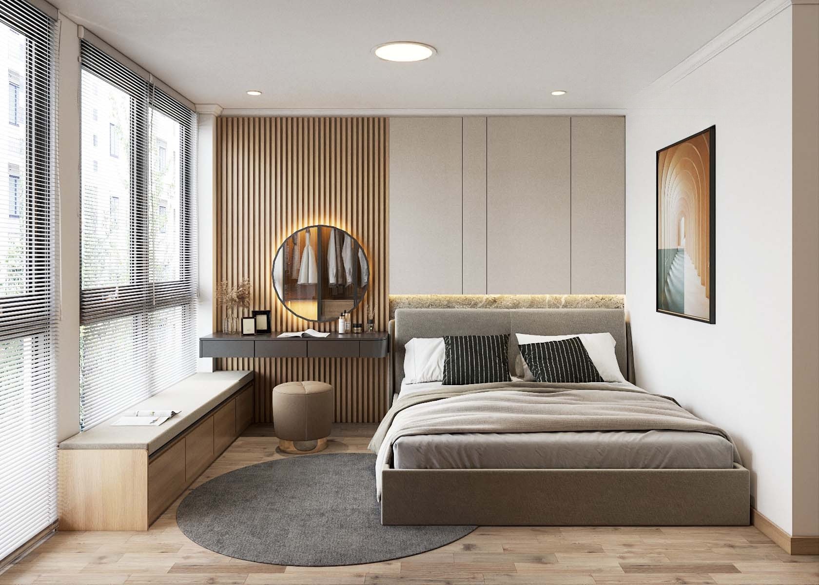 Thiết kế phòng ngủ với những vật liệu nội thất hiện đại, không gian thoáng mát