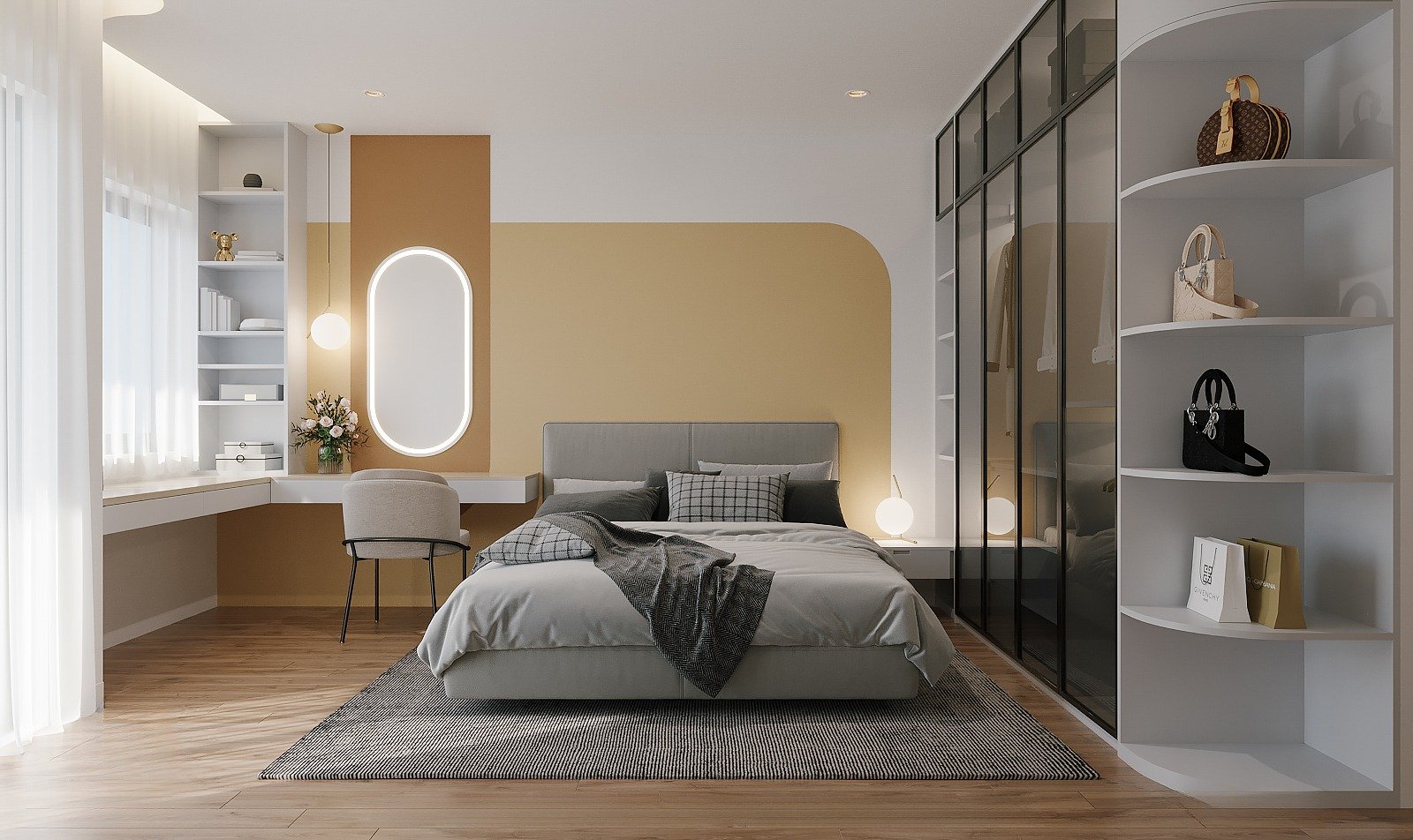 Mẫu phòng ngủ đẹp, hiện đại với chất liệu gỗ chủ đạo, đầy đủ tiện nghi