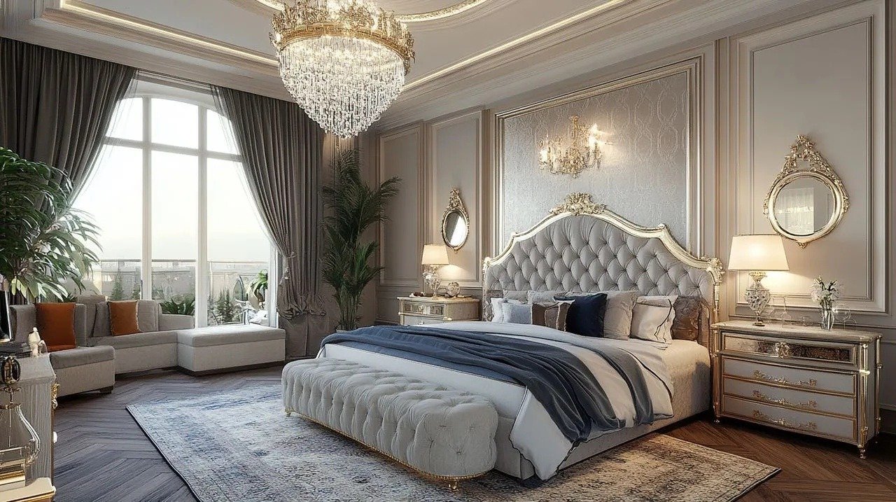 Đèn chùm trang trí đóng vai trò quan trọng trong phòng ngủ đậm chất Châu Âu