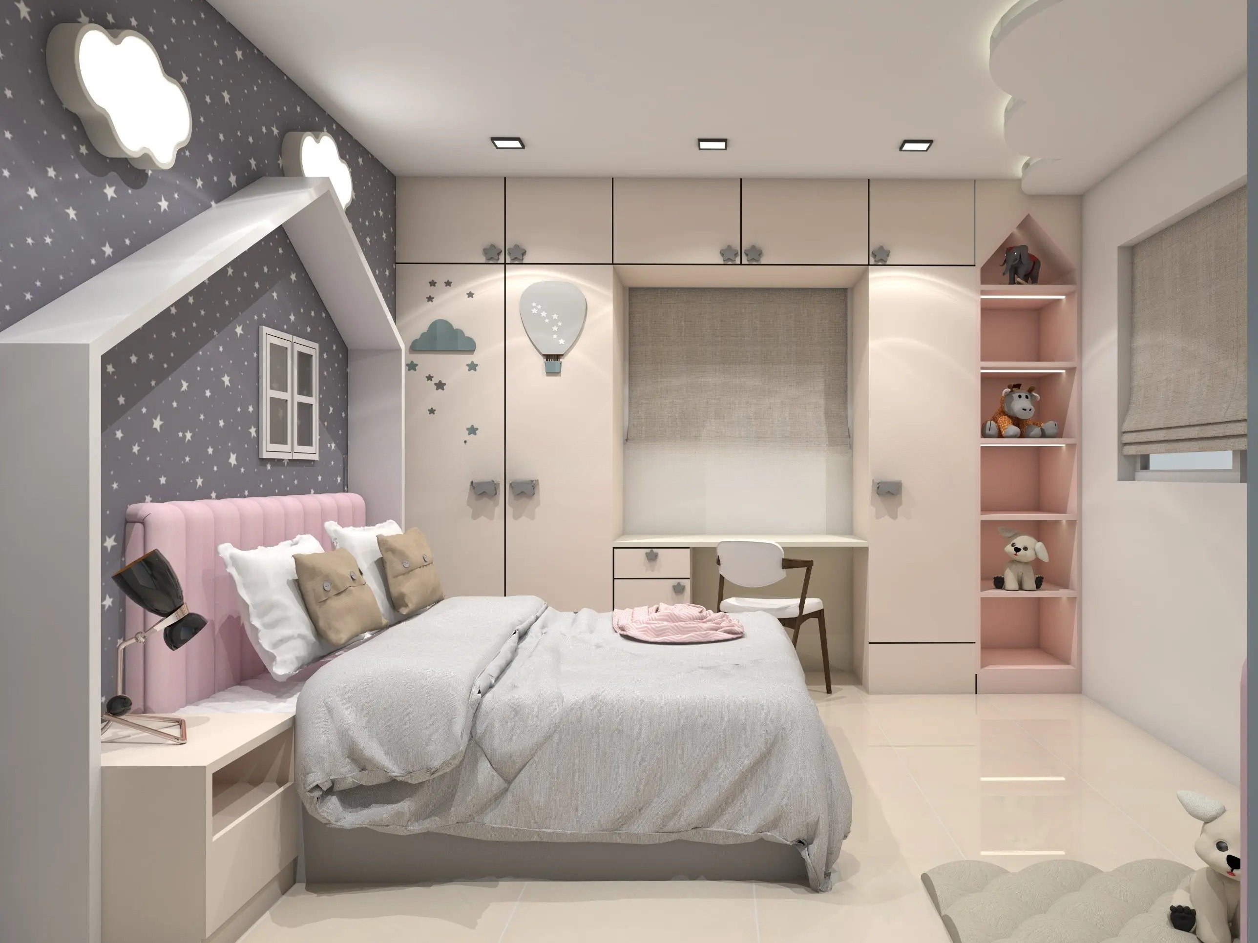 Mẫu phòng ngủ dễ thương cho bé gái với thiết kế vui nhộn