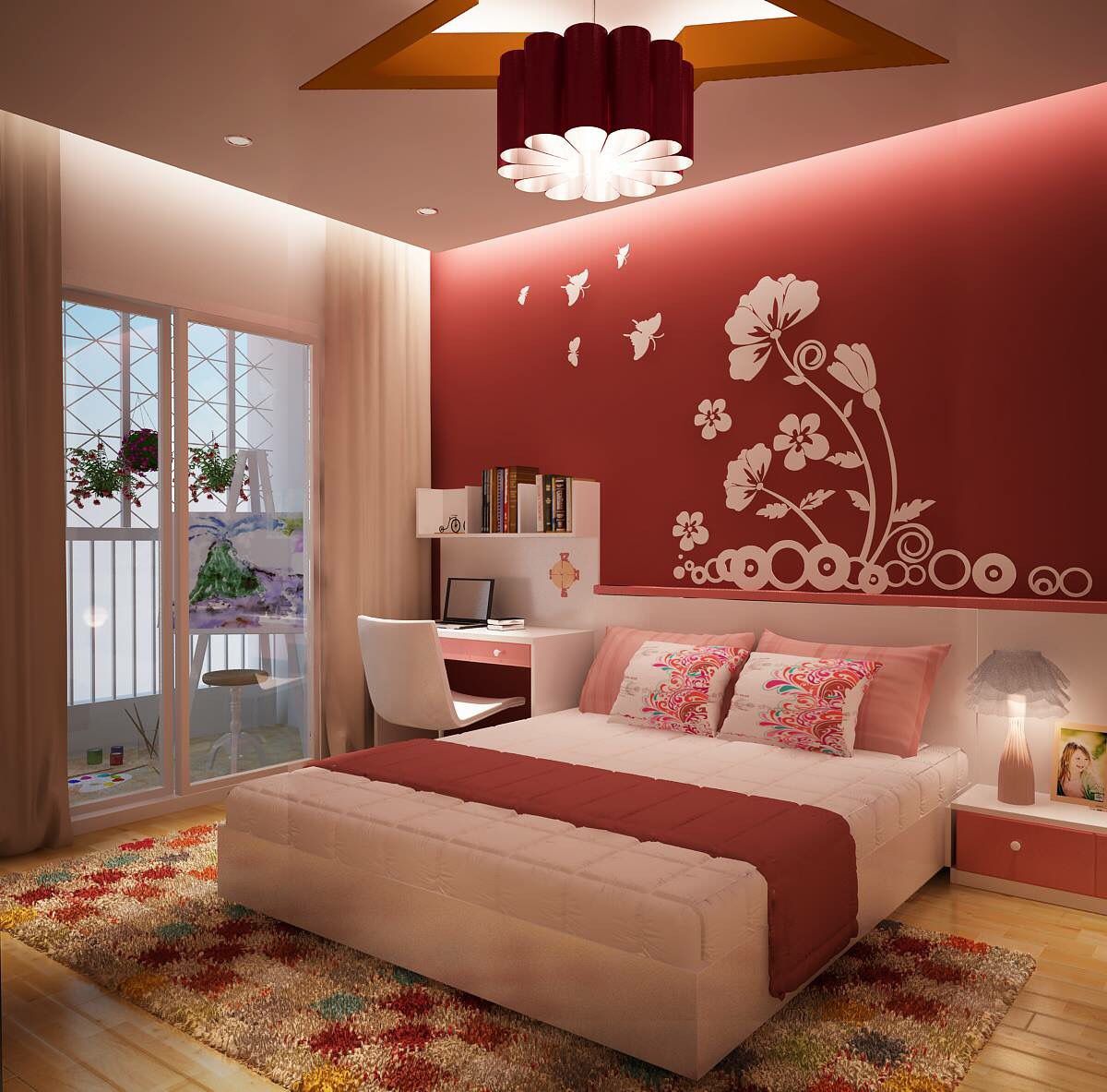 Mẫu phòng ngủ master tone màu tươi sáng phù hợp với những người mệnh Hỏa