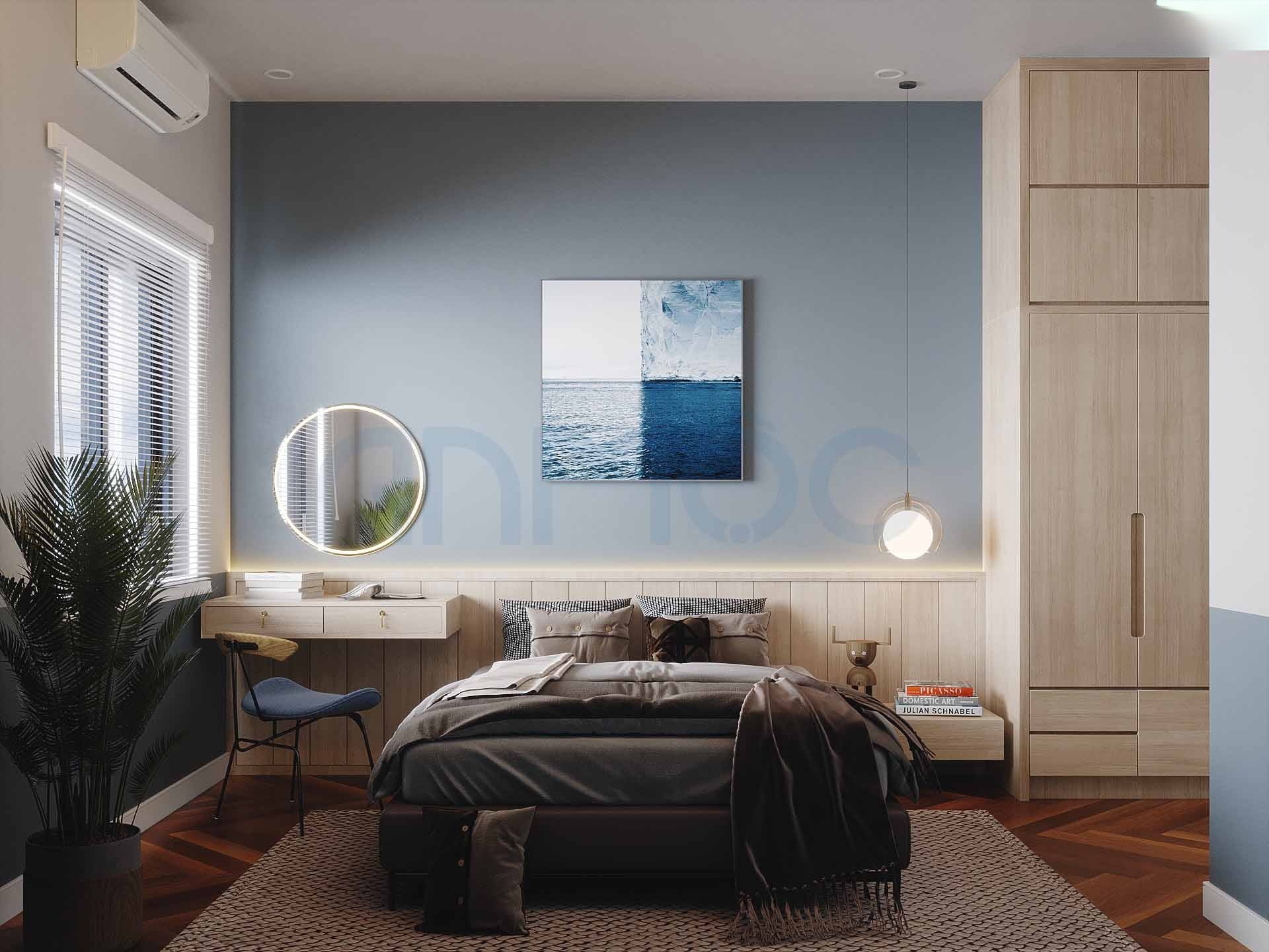 Mẫu thiết kế phòng ngủ đẹp tone xanh cho người mệnh Thuỷ