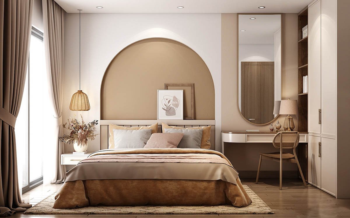 Mẫu thiết kế phòng ngủ chung cư đẹp với gam màu nổi bật và lôi cuốn