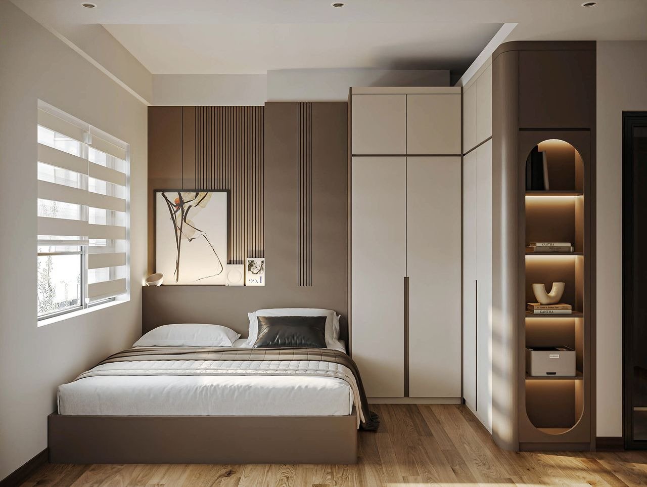 Mẫu phòng ngủ đẹp sử dụng nội thất tối giản để tối ưu không gian sử dụng