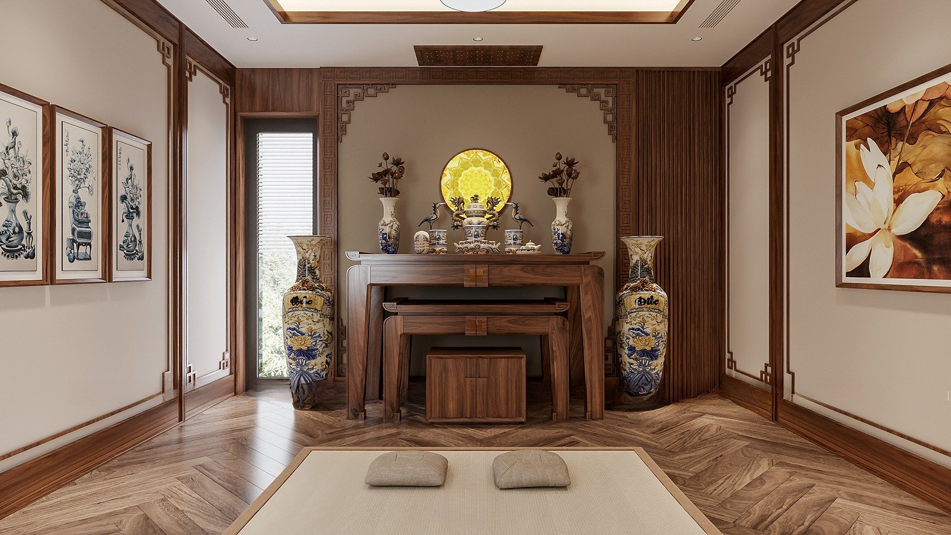 Bàn thờ án gian thờ gỗ đẹp dành cho nhà phố