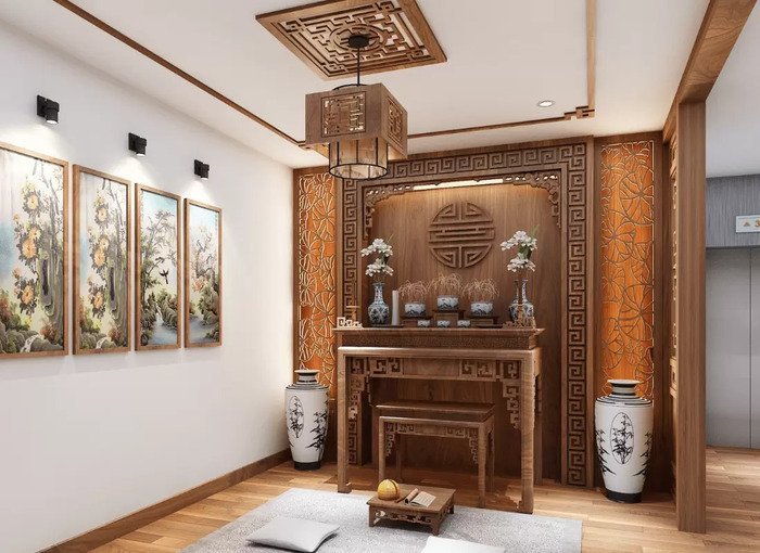 Mẫu phòng thờ kết hợp truyền thống và hiện đại đẹp ấn tượng