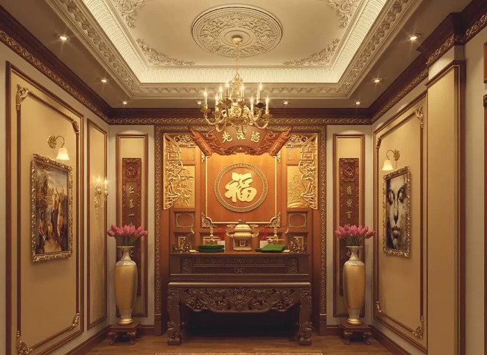 Mẫu phòng thờ cổ điển phong cách châu Âu sang trọng