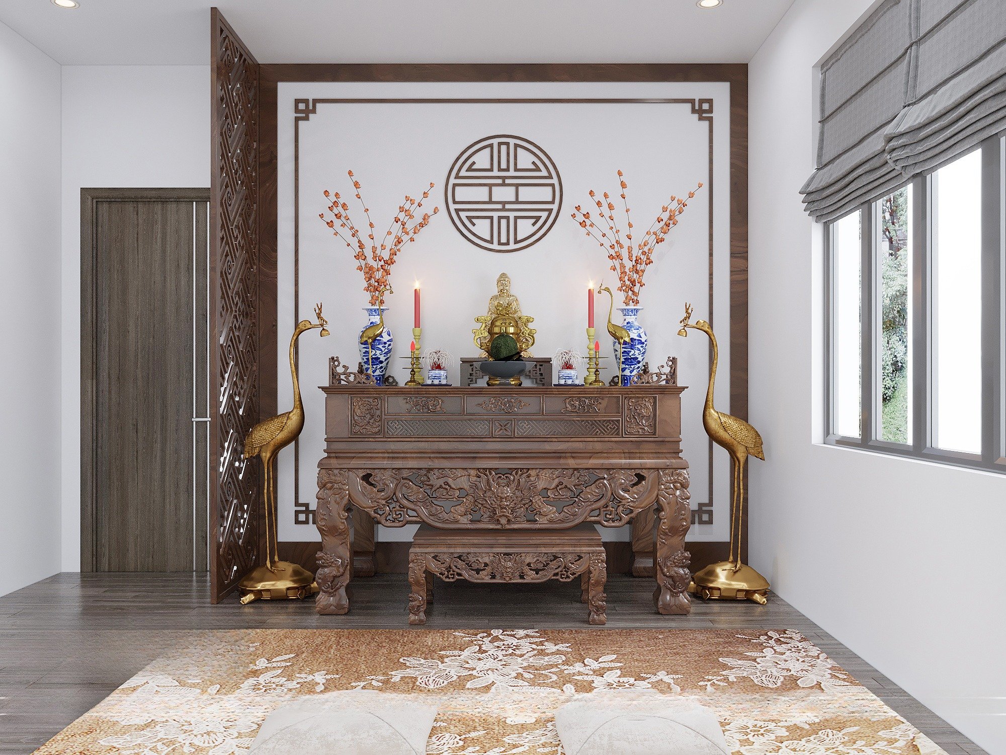 Mẫu phòng thờ có vách ngăn cho nhà cấp 4