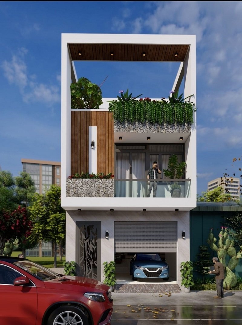 Thiết kế nhà ống 2 tầng 1 tum 3 phòng ngủ