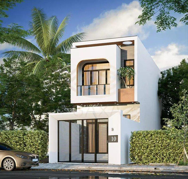 Mẫu thiết kế nhà ống 2 tầng diện tích 5x20m có thi công trần thạch cao và giếng trời
