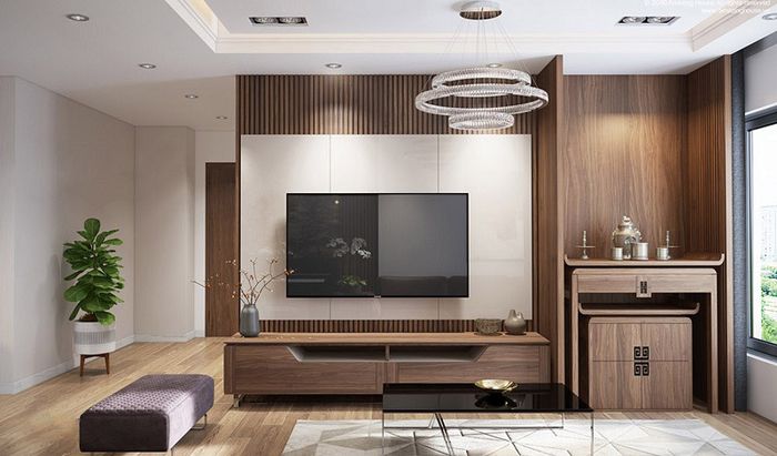 Mẫu thiết kế phòng khách kết hợp phòng thờ dạng treo - Sự lựa chọn hoàn hảo cho những ngôi nhà hiện đại