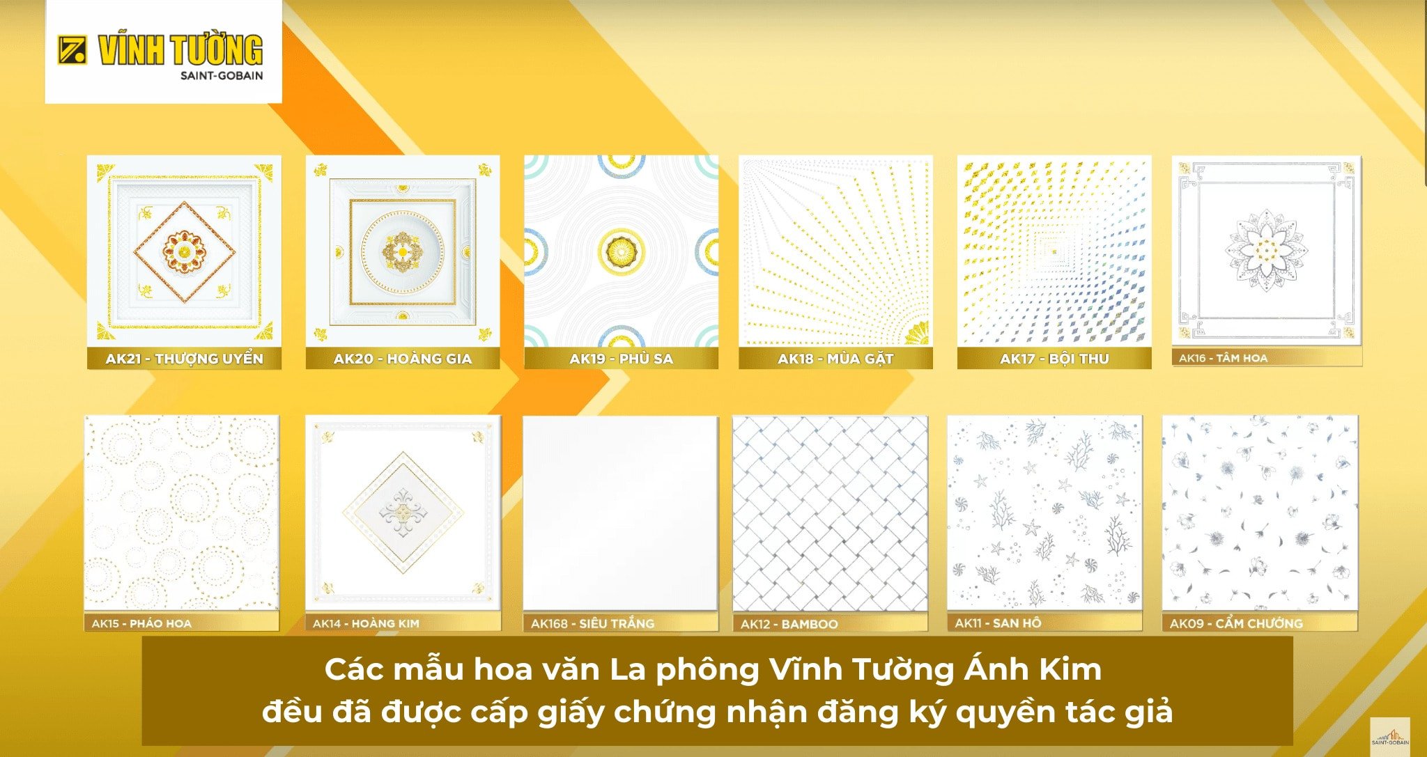 mẫu tấm trần thả vĩnh tường ánh kim