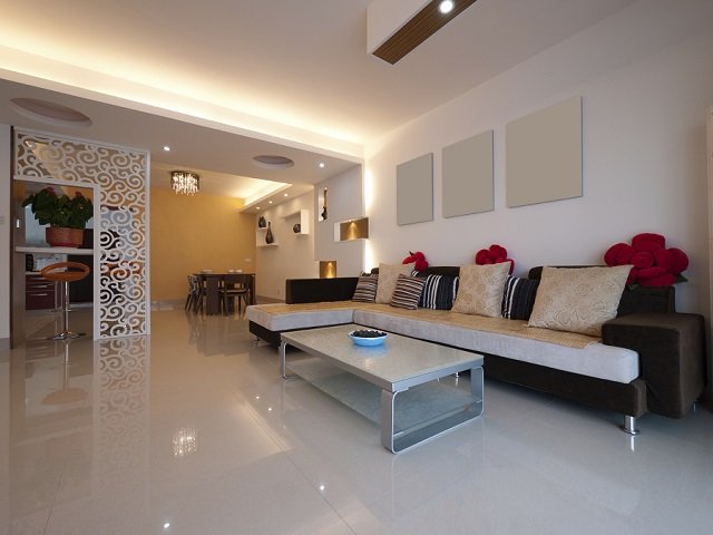 mẫu trần thạch cao tiện nghi cho phòng khách liền bếp