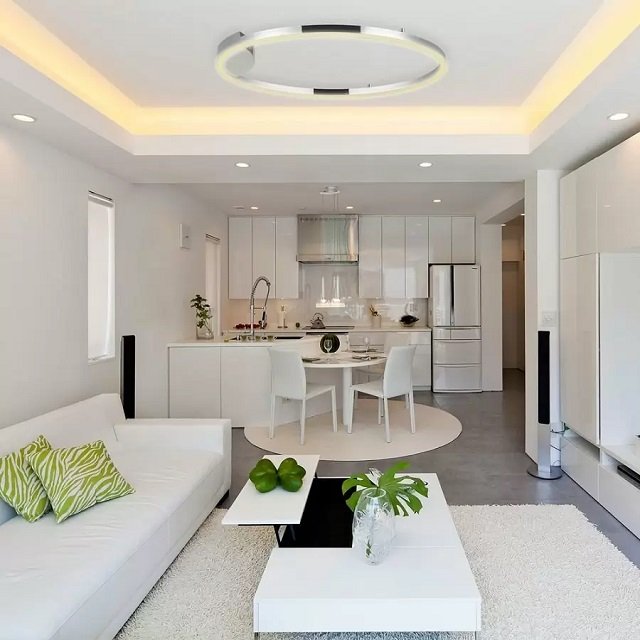 mẫu trần thạch cao cho phòng khách liền bếp