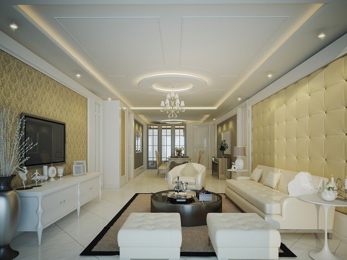 Mẫu trần thạch cao phòng khách phong cách Châu u