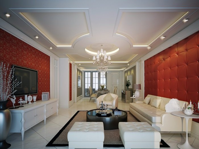 Mẫu trần nhà sang trọng với đèn chùm trang trí