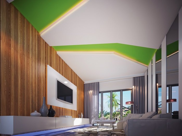 Thiết kế hình khối cho trần phòng khách ấn tượng