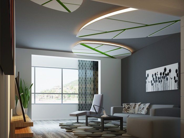 Mẫu trần nhà thiết kế lá xanh đẹp mắt