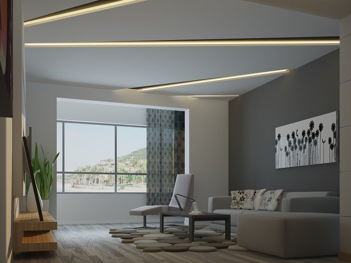Trần nhà đẹp với đường kẻ chéo ngăn thành các khung riêng biệt