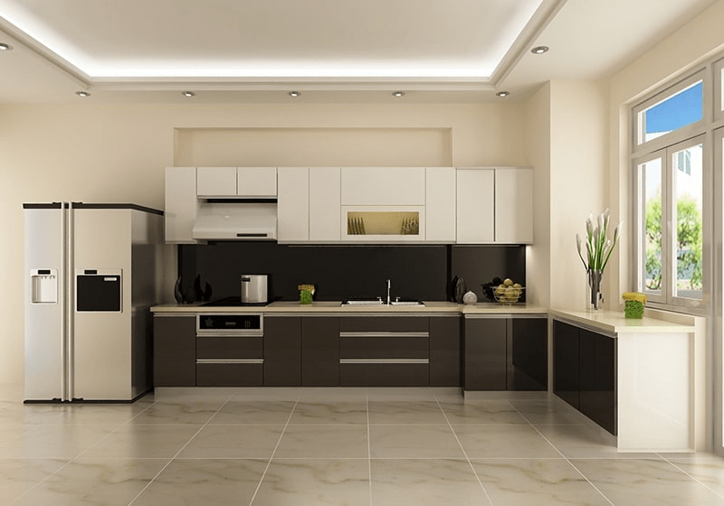 Mẫu trần thạch cao phòng bếp hình chữ nhật đẹp, hiện đại