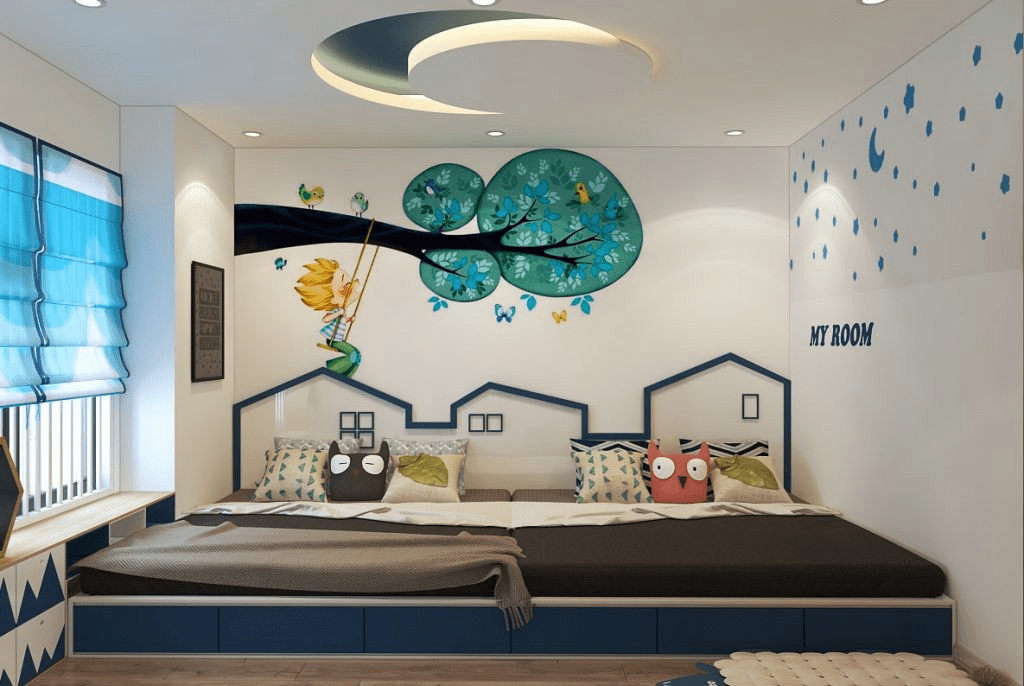 Mẫu trần thạch cao hình mặt trăng tối giản cho phòng ngủ