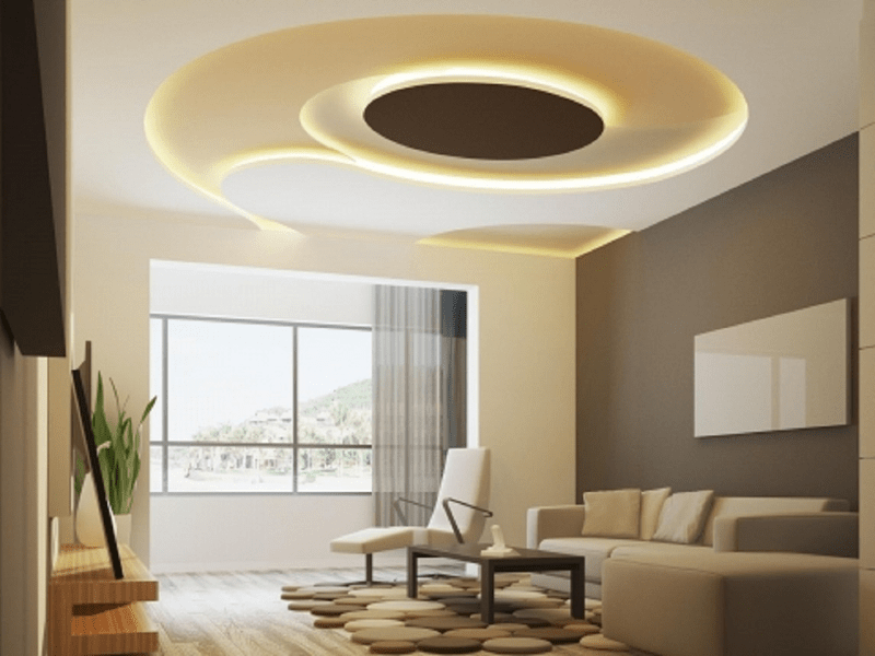 Mẫu trần thạch cao phòng khách hình tròn đẹp